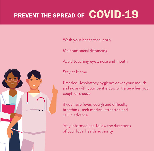 médicos explican infografías cómo prevenir la propagación de covid 19
 - Vector, Imagen