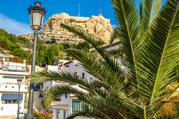 View of Santa Barbara Castle from Santa Cruz neighborhood, in the old Mediterranean town of Alicante, Spain - Photo, Image