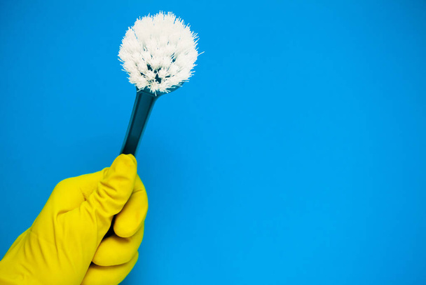 Products for professional cleaning on blue background - Foto, imagen