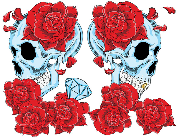 Ilustración vector de cráneo con rosas
. - Vector, Imagen