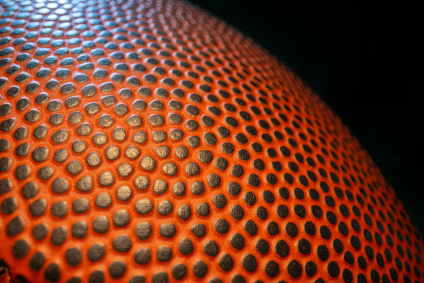 Extreme wide angle macro close-up on the textured skin and dimples of an American football. - Photo, Image