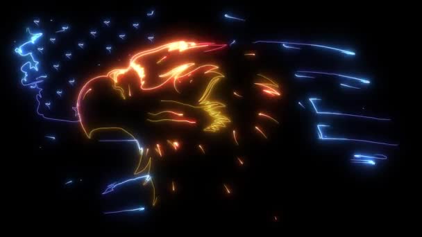 цифровая анимация орла с американским флагом, который светится на неоновом стиле
 - Кадры, видео