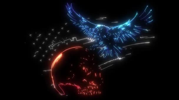 digital animation of a eagle with skull that lighting up on neon style - Footage, Video