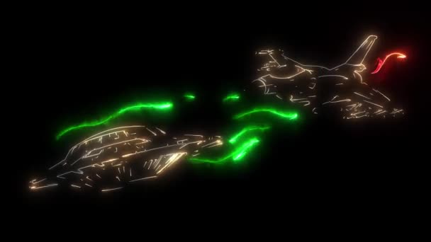 digitális animáció egy ufó sugárhajtású, hogy világít a neon stílus - Felvétel, videó
