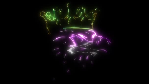 digitale animatie van een adelaar met kroon die oplicht op neon stijl - Video