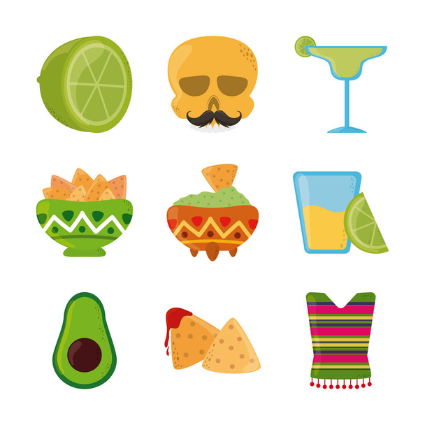 cinco de mayo mexican celebration festive party national icons set flat style icon - Вектор, зображення