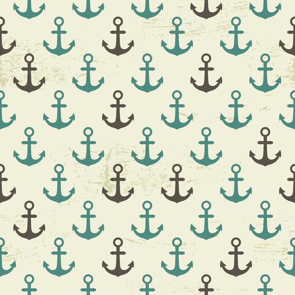Seamless vintage pattern with anchor - Vector, imagen