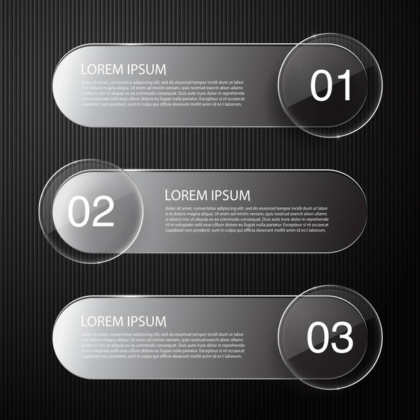 Modern minimal black infographics design element for business presentation. Glass elements. Transparent objects. Use for workflow step strategy and timeline. Vector illustration eps 10. - Vector, afbeelding