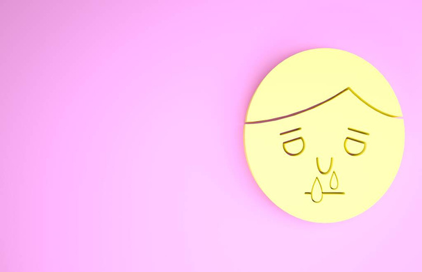 Icono amarillo de nariz líquida aislado sobre fondo rosa. Síntomas de rinitis, tratamiento. Nariz y estornudos. Enfermedades nasales. Concepto minimalista. 3D ilustración 3D render
 - Foto, imagen