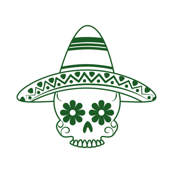 calavera con sombrero decoración cinco de mayo icono de estilo de línea de celebración mexicana
 - Vector, Imagen