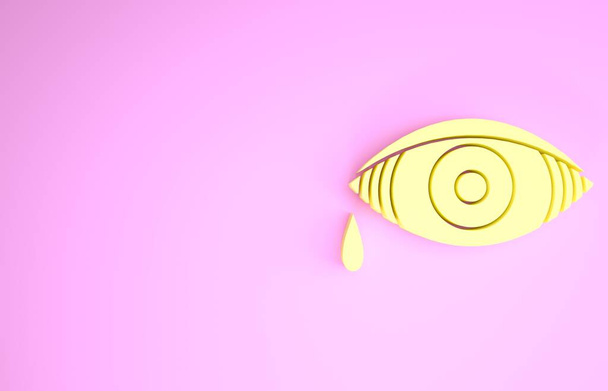 Gelbes rötliches Auge aufgrund viraler, bakterieller oder allergischer Bindehautentzündung auf rosa Hintergrund. Minimalismus-Konzept. 3D Illustration 3D Renderer - Foto, Bild