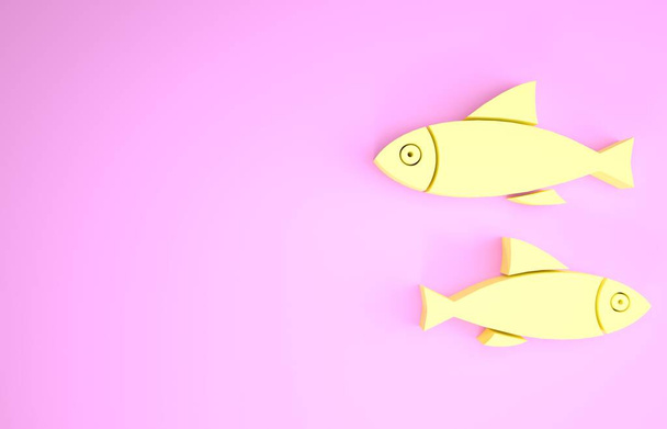Ícone de peixe amarelo isolado no fundo rosa. Conceito de minimalismo. 3D ilustração 3D render - Foto, Imagem
