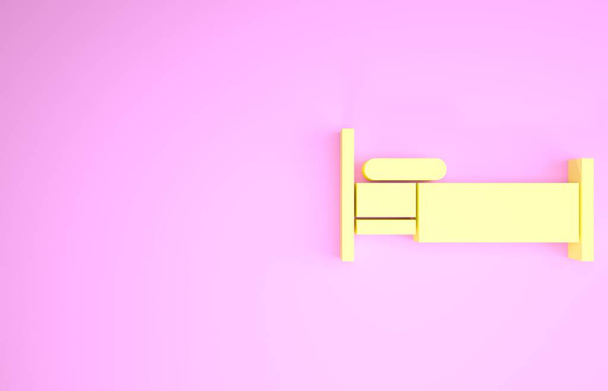 Gele Bed pictogram geïsoleerd op roze achtergrond. Minimalisme concept. 3d illustratie 3D renderen - Foto, afbeelding