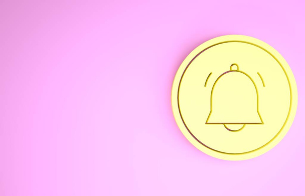 Yellow Circle button and chat notification icon isolated on pink background. New message, dialog, chat, social network notification. Minimalism concept. 3d illustration 3D render - Photo, Image