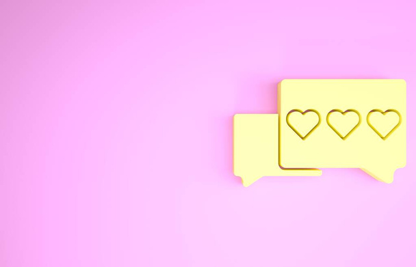Yellow Like and heart icon isolated on pink background. Counter Notification Icon. Follower Insta. Minimalism concept. 3d illustration 3D render - Photo, Image