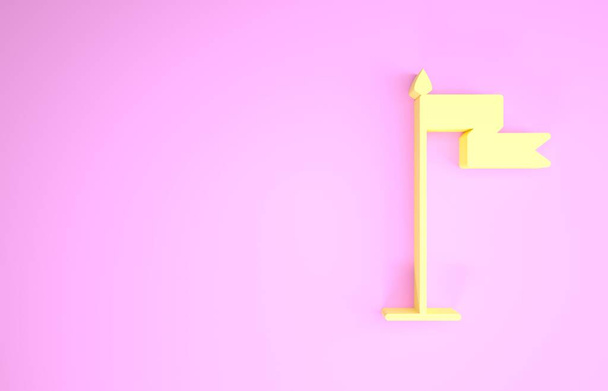 Icona bandiera gialla medievale isolata su sfondo rosa. Paese, stato o territorio governato da un re o da una regina. Concetto minimalista. Illustrazione 3d rendering 3D
 - Foto, immagini
