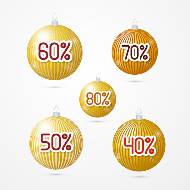 Gold discount, sale christmas balls - Wektor, obraz