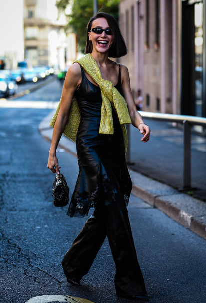 MILAN, Italy- September 21 2019: Mary Leest on the street during the Milan Fashion Week. - Foto, Imagem