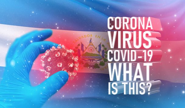 Coronavirus COVID-19, Frequently Asked Question - What Is It text, medical concept with flag of El Salvador. Pandemic 3D illustration. - Photo, Image