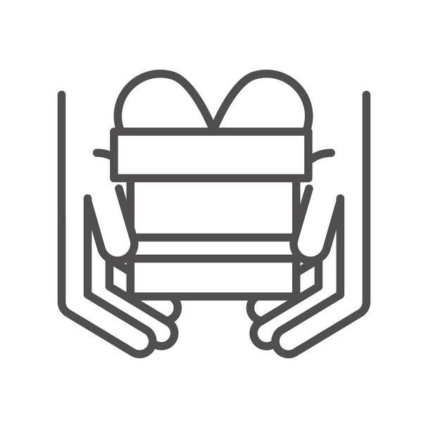 manos con caja de regalo envío de carga relacionado con la línea de entrega icono de estilo
 - Vector, Imagen