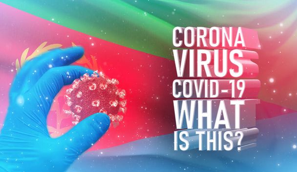 Coronavirus COVID-19, Usein kysytty kysymys - Mikä se teksti on, lääketieteellinen käsite Eritrean lipun kanssa. Pandemiallinen 3D-kuva
. - Valokuva, kuva