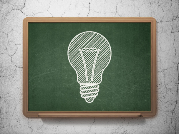 Business concept: Light Bulb on chalkboard background - Foto, Imagem