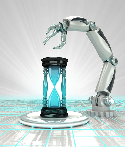 industrielle kybernetische Roboterhand-Erstellung funktioniert im Zeitrahmen - Foto, Bild