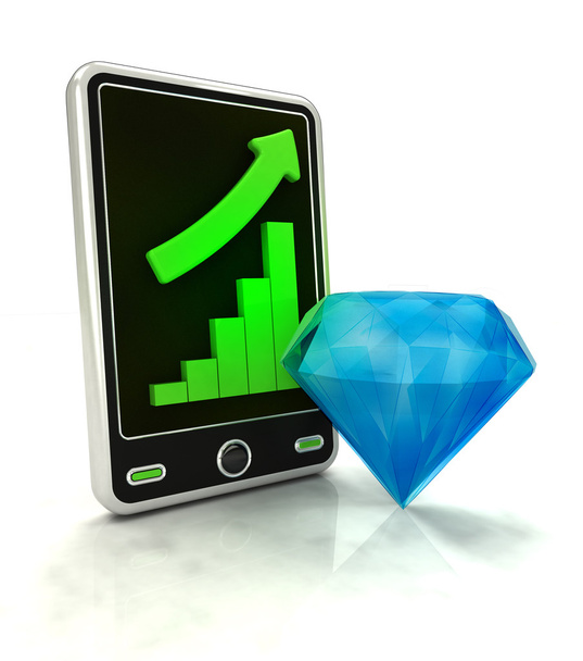 aumento das estatísticas gráficas da demanda de diamantes na tela do telefone inteligente
 - Foto, Imagem
