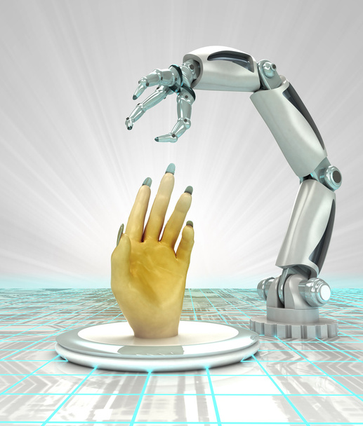cybernetische robotic hand creatie van arteficial intelligentie render - Foto, afbeelding