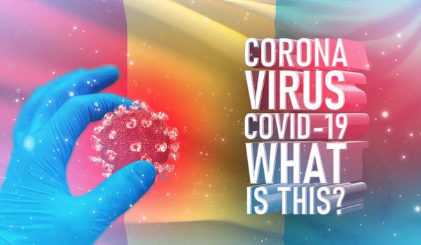 Coronavirus COVID-19, Frequently Asked Question - What Is It text, medical concept with flag of Guinea. Pandemic 3D illustration. - Photo, Image