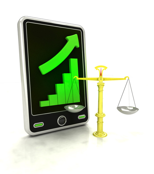 rosnące statystyki wykres uczciwego handlu na inteligentny telefon wystawa - Zdjęcie, obraz