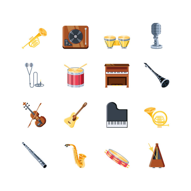 набор икон музыкальных инструментов на белом фоне
 - Вектор,изображение