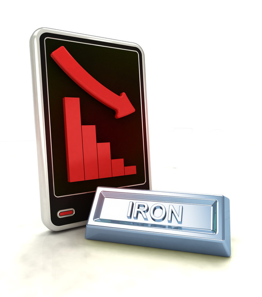 gráfico descendente de las estadísticas negativas de hierro en la pantalla del teléfono inteligente
 - Foto, Imagen