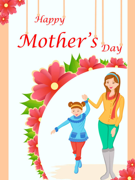 Feliz Día de las Madres saludos fondo con la madre y el niño mostrando amor y relación de afecto
 - Vector, imagen