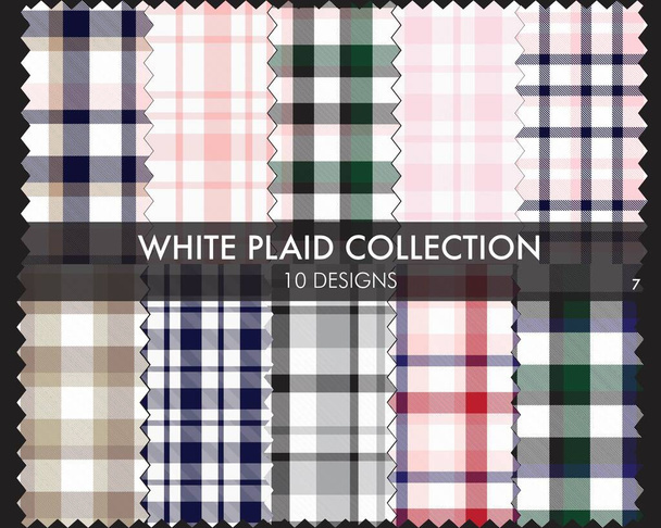 White Plaid, checkered, tartan seamless pattern collection includes 10 designs suitable for fashion textiles and graphics - Vector, Image