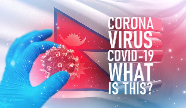 Coronavirus COVID-19, Frequently Asked Question - What Is It text, medical concept with flag of Nepal. Ilustración 3D pandémica
. - Foto, imagen