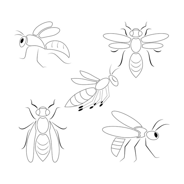 Icon set of 5 wasps.Vector illustration. - Vector, Image