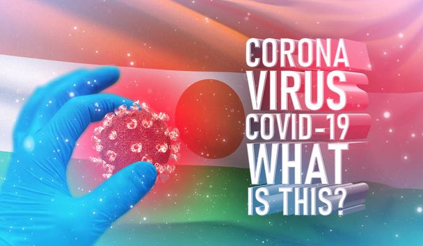 Coronavirus COVID-19, Frequently Asked Question - What Is It text, medical concept with flag of Niger. Ilustración 3D pandémica
. - Foto, imagen