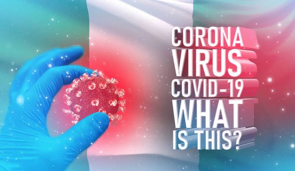 コロナウイルスCOVID-19,よくある質問-それは何ですか?それはテキスト,ナイジェリアの旗と医療の概念.流行の3Dイラスト. - 写真・画像