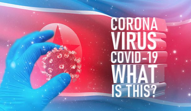 Coronavirus COVID-19, Frequently Asked Question - What Is It text, medical concept with flag of North Korea. Ilustración 3D pandémica
. - Foto, Imagen