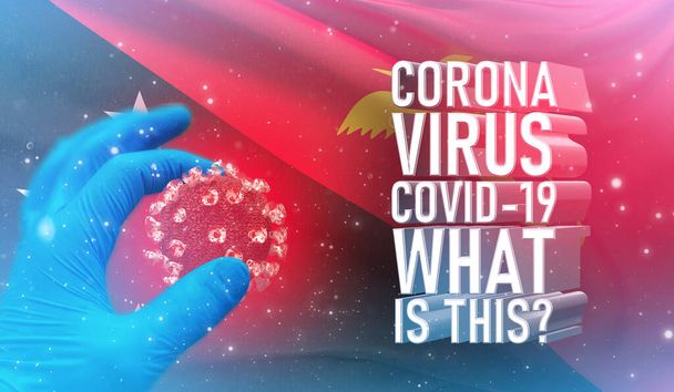 Coronavirus COVID-19, Frequently Asked Question - What Is It text, medical concept with flag of Papua New Guinea. Ilustración 3D pandémica
. - Foto, imagen