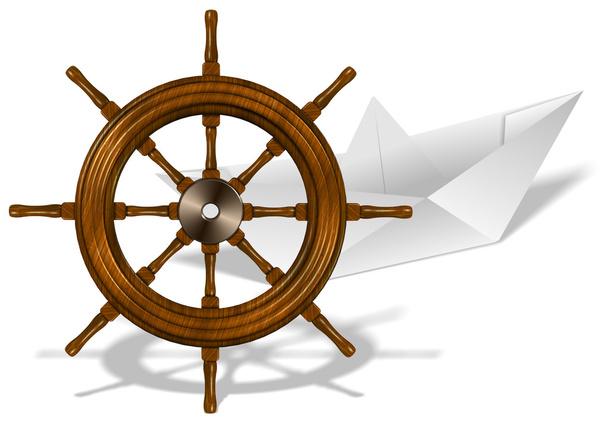 Paper boat and ship wheel - Photo, Image