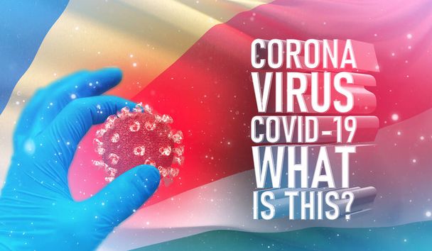 Coronavirus COVID-19, Usein kysyttyä - Mikä se teksti on, lääketieteellinen käsite lipun Seychellien. Pandemiallinen 3D-kuva
. - Valokuva, kuva