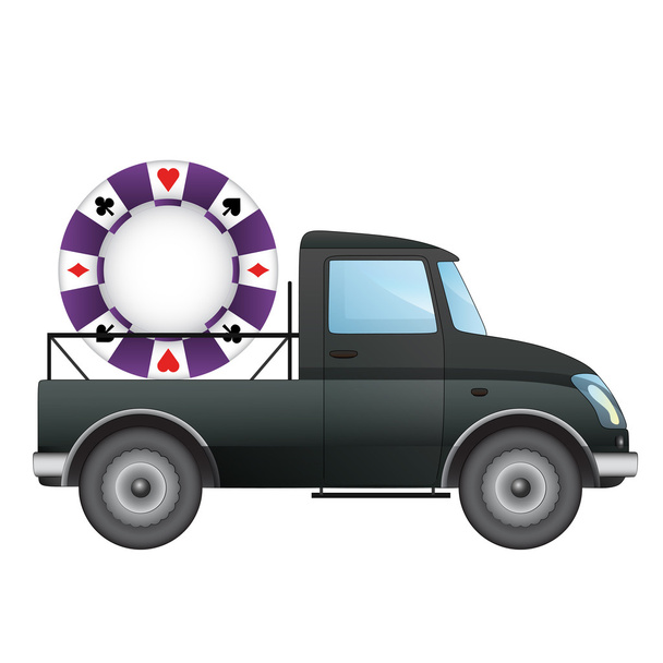 ізольований підібрати автомобіль з доставкою покерного чіпа Векторний малюнок
 - Вектор, зображення