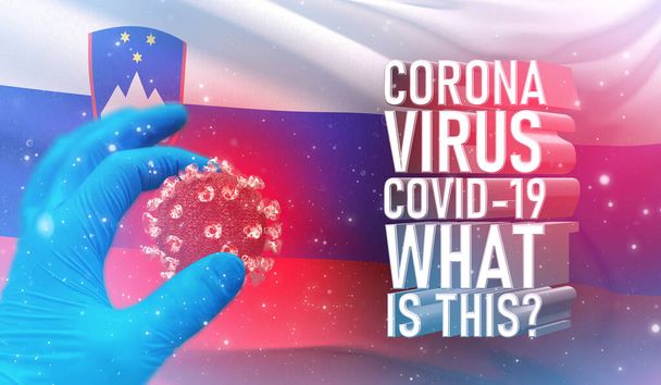 Coronavirus COVID-19, Perguntas Frequentes - O que é texto, conceito médico com bandeira da Eslovénia. Ilustração 3D pandêmica
. - Foto, Imagem