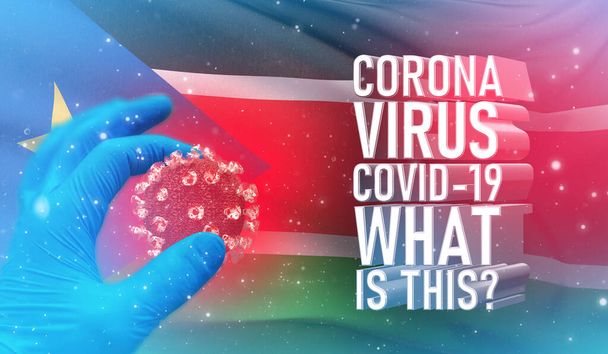 Coronavirus COVID-19, Usein kysyttyä - Mikä se teksti on, lääketieteellinen käsite Etelä-Sudanin lipun kanssa. Pandemiallinen 3D-kuva
. - Valokuva, kuva