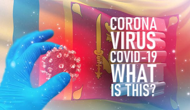 Coronavirus COVID-19, Frequently Asked Question - What Is It text, medical concept with flag of Sri Lanka. Ilustración 3D pandémica
. - Foto, Imagen