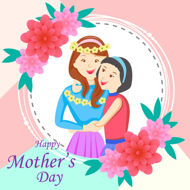Happy Mothers Day greetings background with mother and kid showing love and affection relationship - Vector, afbeelding