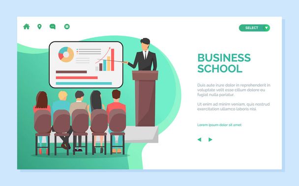 Business School, Man Speaking to Students Web - Vector, Image