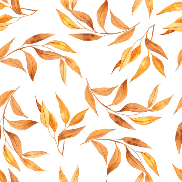 Seamless pattern with autumn leaves, watercolor hand draw floral element on white background - Φωτογραφία, εικόνα